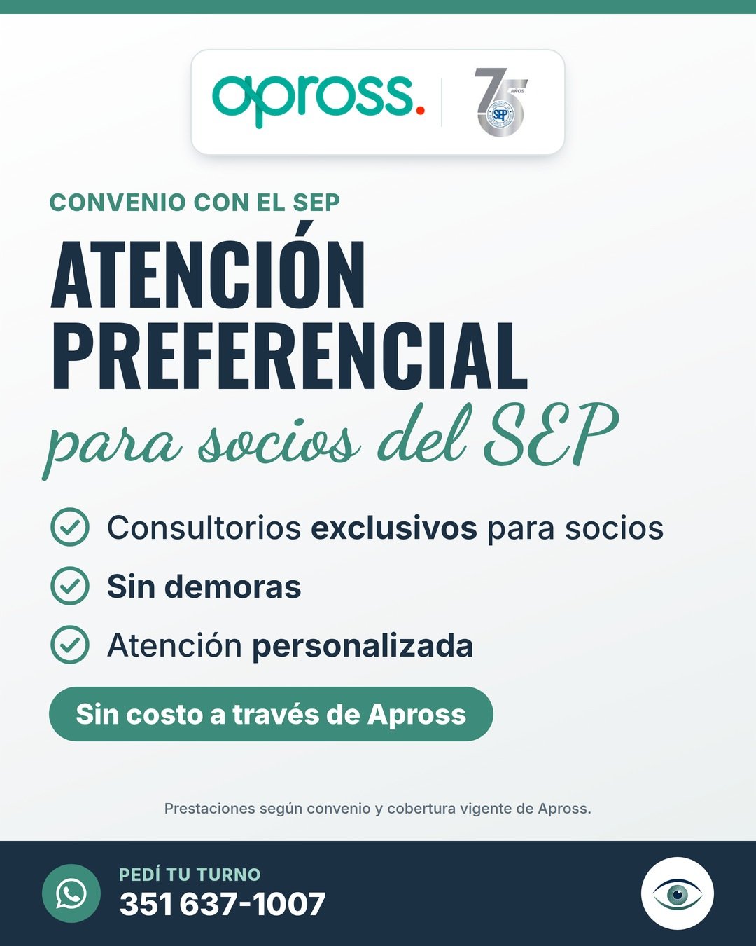 Atención preferencial para socios del SEP, sin costo a través de Apross — Centro de Ojos Lazarte